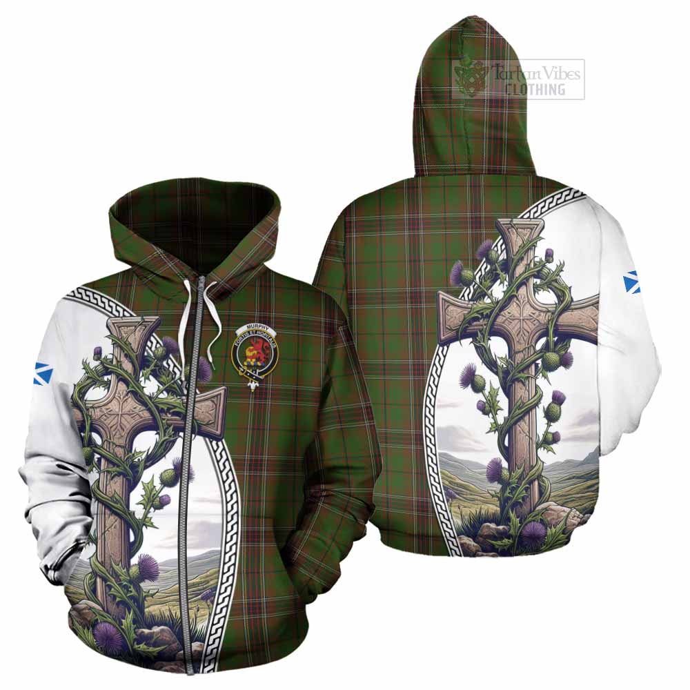 Tartan Vibes Clothing Murphy Tartan Hoodie with Family Crest and St. Andrew's Cross Accented by Thistle Vines