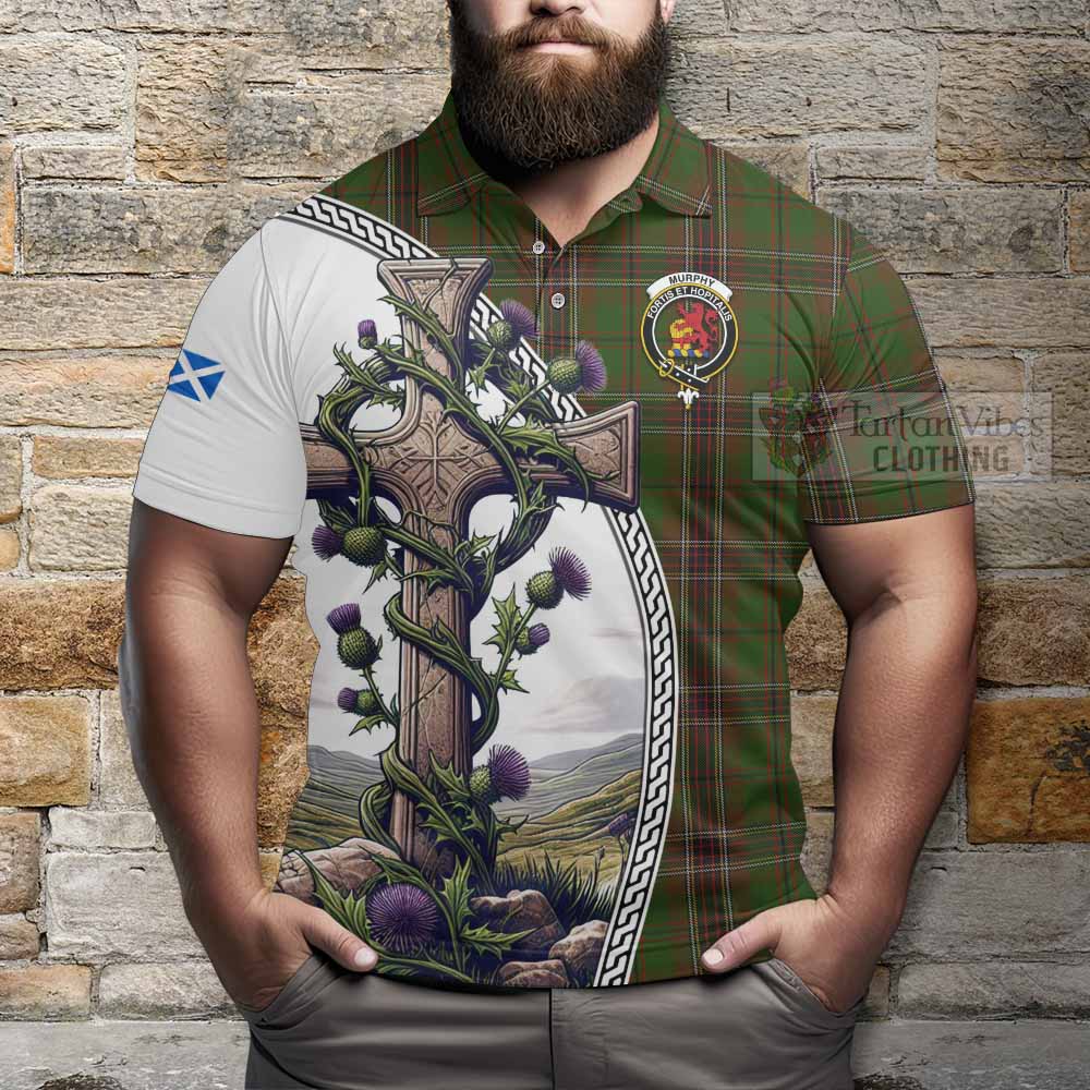 Tartan Vibes Clothing Murphy Tartan Polo Shirt with Family Crest and St. Andrew's Cross Accented by Thistle Vines