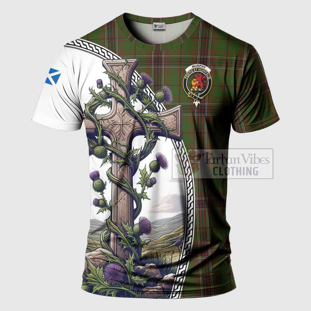 Tartan Vibes Clothing Murphy Agnew Tartan T-Shirt with Family Crest and St. Andrew's Cross Accented by Thistle Vines