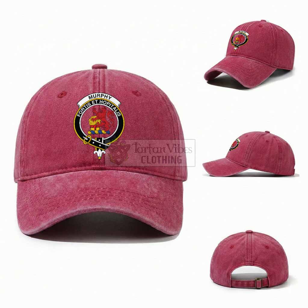 Murphy Scottish Clan Crest Washed Baseball Cap One Size (Adjustable) Red - Tartan Vibes Clothing