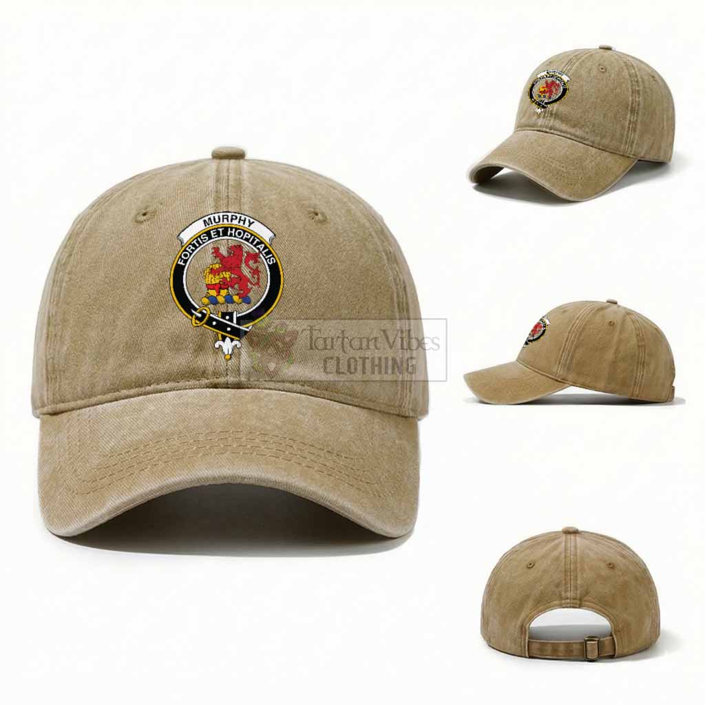 Murphy Scottish Clan Crest Washed Baseball Cap One Size (Adjustable) Khaki - Tartan Vibes Clothing