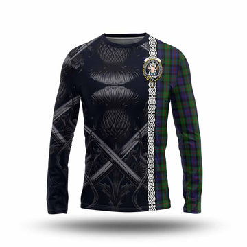 Murray Tartan Long Sleeve T-Shirt with Family Crest Cross Sword Thistle Celtic Vibes