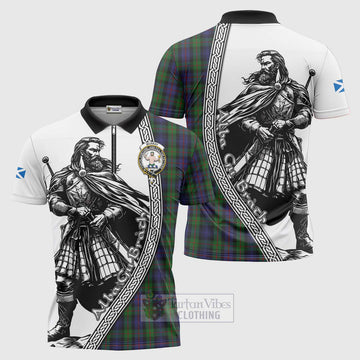 Murray Tartan Clan Crest Zipper Polo Shirt with Highlander Warrior Celtic Style