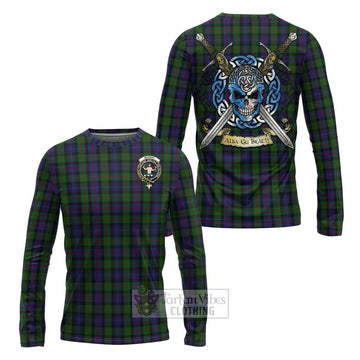 Murray Tartan Long Sleeve T-Shirt with Family Crest Celtic Skull Style