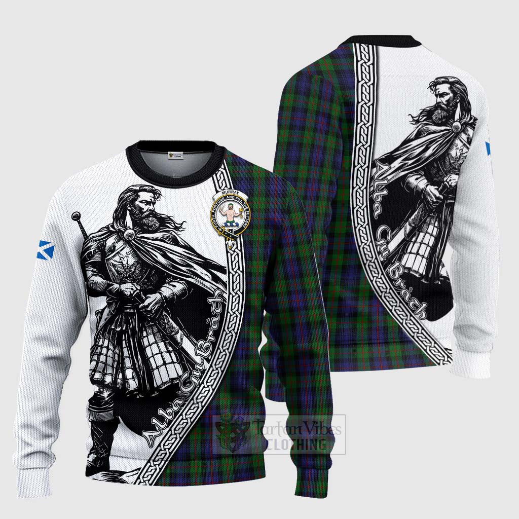 Tartan Vibes Clothing Murray Tartan Clan Crest Knitted Sweater with Highlander Warrior Celtic Style