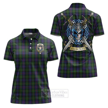 Murray Tartan Women's Polo Shirt with Family Crest Celtic Skull Style