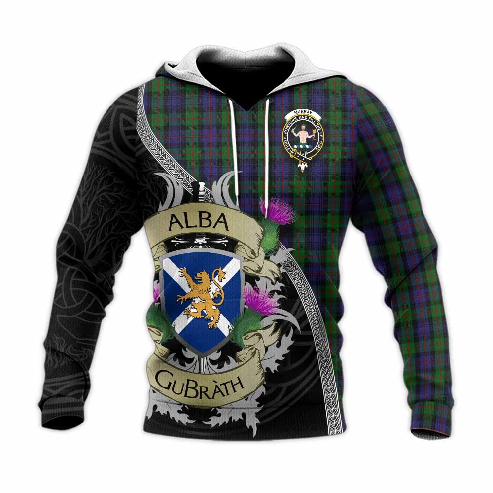 Murray Tartan Family Crest Knitted Hoodie Lion Rampant Royal Thistle Shield Celtic Inspired Unisex Knitted Pullover Hoodie - Tartan Vibes Clothing