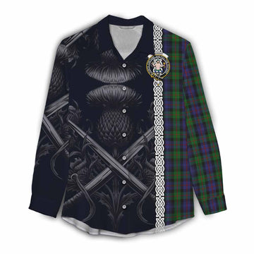 Murray Tartan Women's Casual Shirt with Family Crest Cross Sword Thistle Celtic Vibes