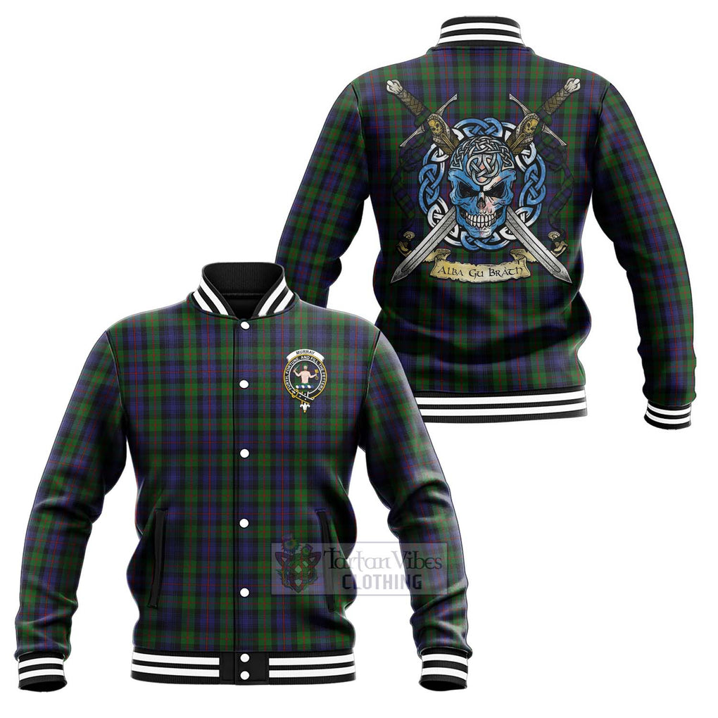 Tartan Vibes Clothing Murray Tartan Baseball Jacket with Family Crest Celtic Skull Style