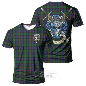 Murray Tartan T-Shirt with Family Crest Celtic Skull Style