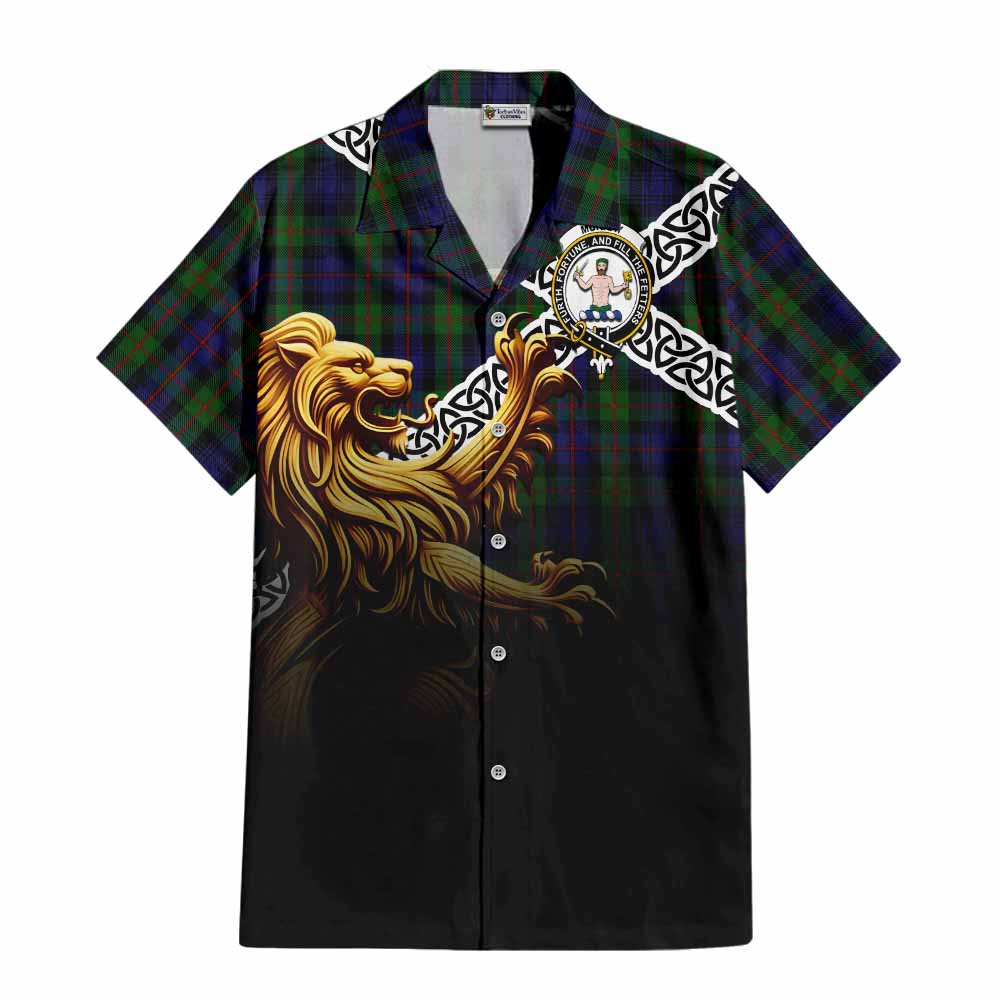 Murray Crest Tartan Hawaiian Shirt with Golden Lion Emblem Celtic Style Kid - Tartan Vibes Clothing