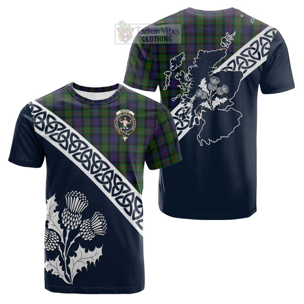 Tartan Vibes Clothing Murray Tartan Cotton T-shirt Featuring Thistle and Scotland Map