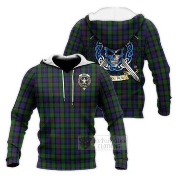 Murray Tartan Knitted Hoodie with Family Crest Celtic Skull Style