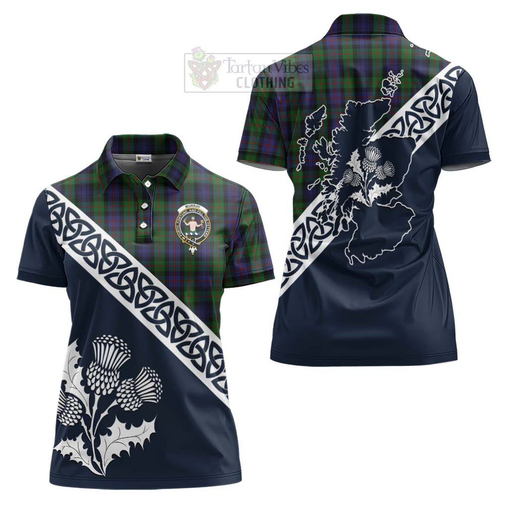 Tartan Vibes Clothing Murray Tartan Women's Polo Shirt Featuring Thistle and Scotland Map