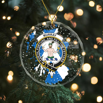 Murray Clan Crest Christmas Glass Ornament with Scotland Map