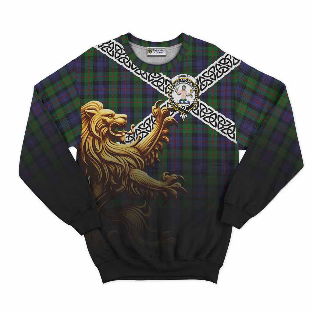 Murray Crest Tartan Sweatshirt with Golden Lion Emblem Celtic Style Unisex - Tartan Vibes Clothing