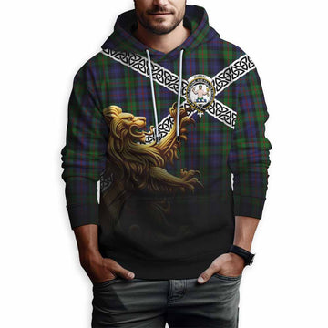 Murray Crest Tartan Hoodie with Golden Lion Emblem Celtic Style Pullover Hoodie - Tartan Vibes Clothing
