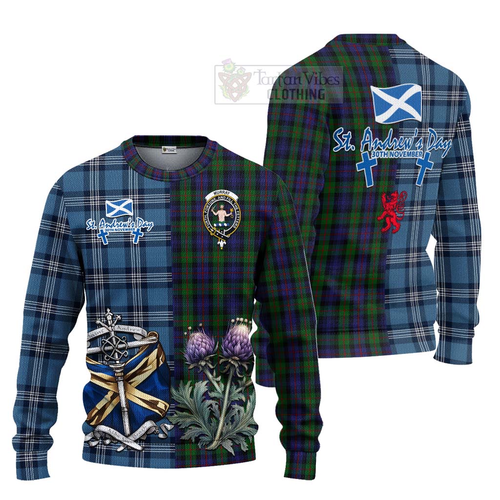 Tartan Vibes Clothing Murray Tartan Knitted Sweater Happy St. Andrew's Day Half Tartan Style