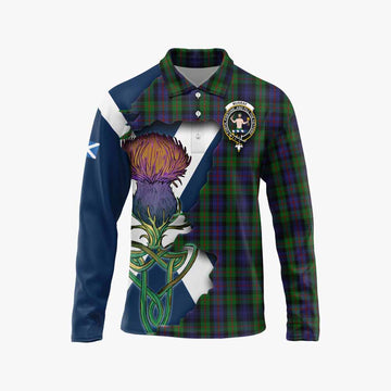 Murray Tartan Family Crest Long Sleeve Polo Shirt Scottish Thistle Celtic Inspired Unisex - Tartan Vibes Clothing