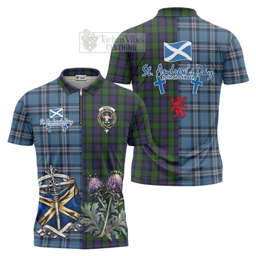 Murray Tartan Zipper Polo Shirt Happy St. Andrew's Day Half Tartan Style