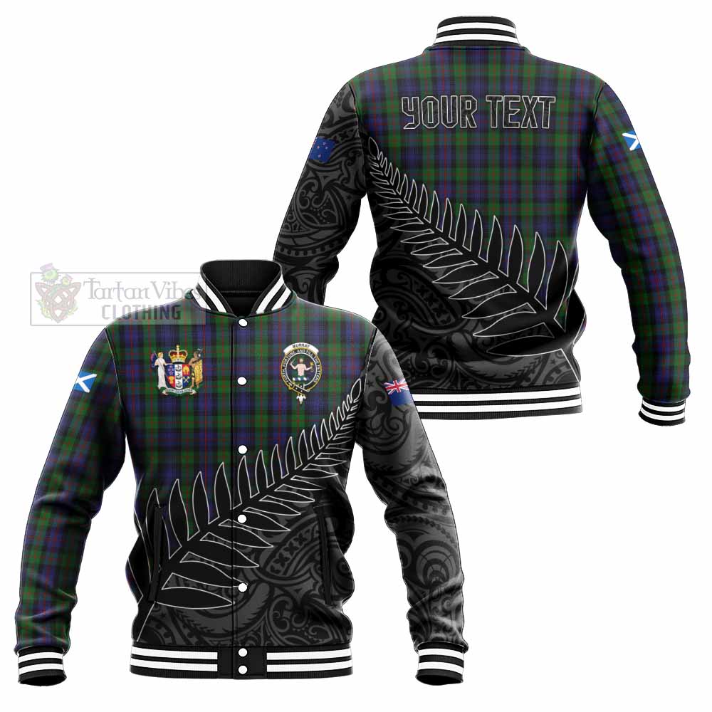 Tartan Vibes Clothing Murray Crest Tartan Baseball Jacket with New Zealand Silver Fern Half Style