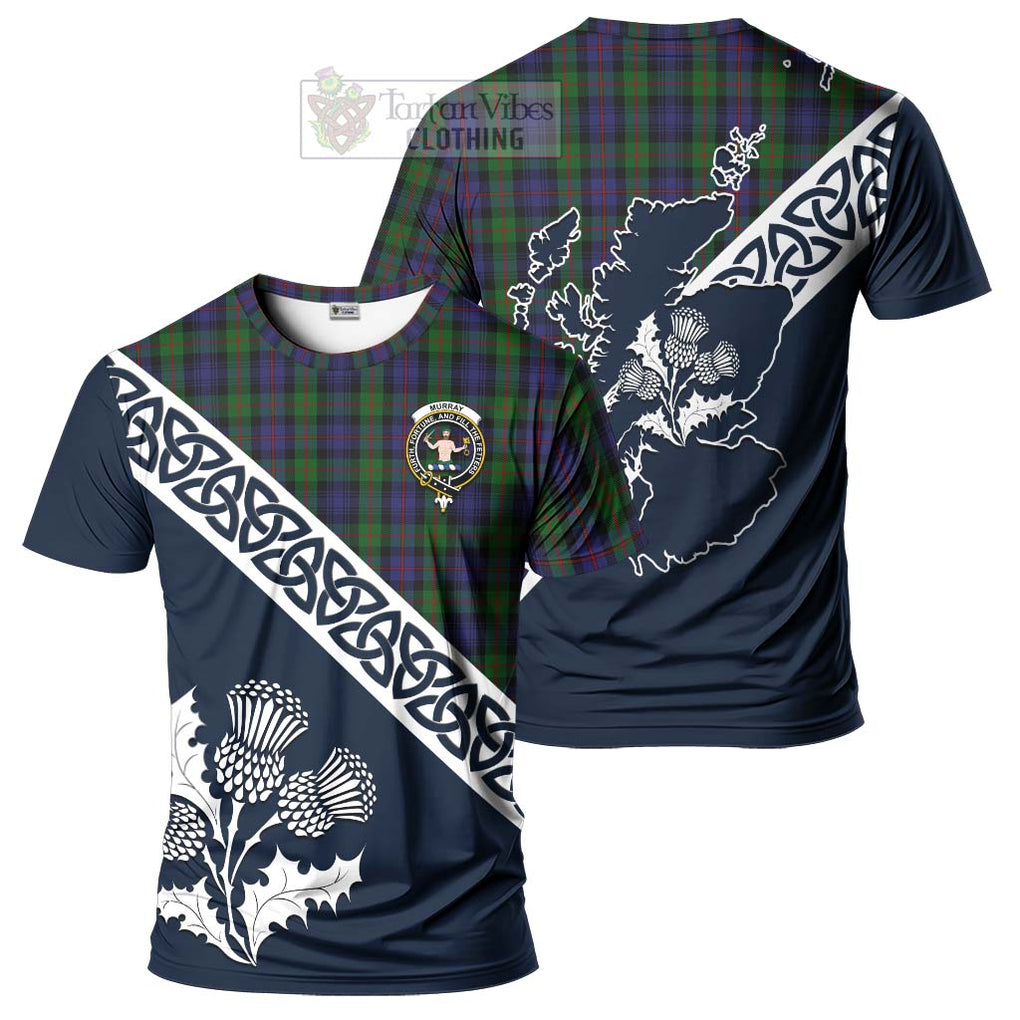 Murray Tartan T-Shirt Featuring Thistle and Scotland Map