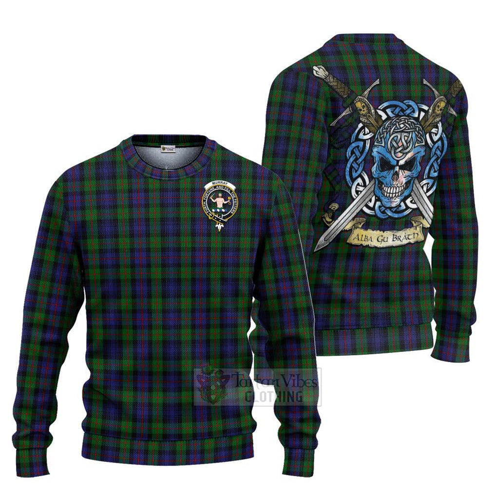 Murray Tartan Ugly Sweater with Family Crest Celtic Skull Style Unisex - Tartan Vibes Clothing