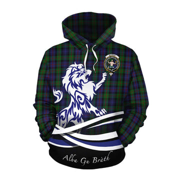 Murray Tartan Cotton Hoodie with Alba Gu Brath Regal Lion Emblem