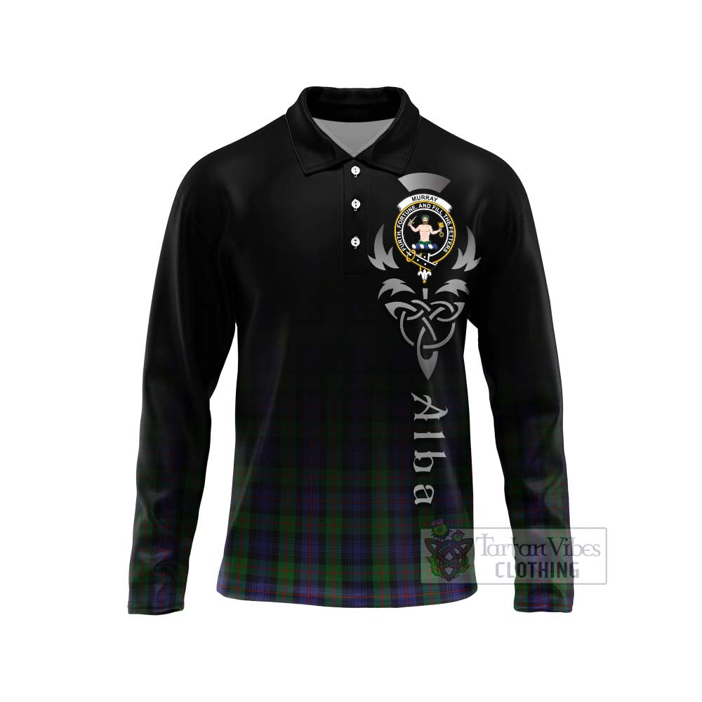 Tartan Vibes Clothing Murray Tartan Long Sleeve Polo Shirt Featuring Alba Gu Brath Family Crest Celtic Inspired