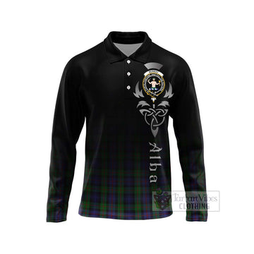 Murray Tartan Long Sleeve Polo Shirt Featuring Alba Gu Brath Family Crest Celtic Inspired