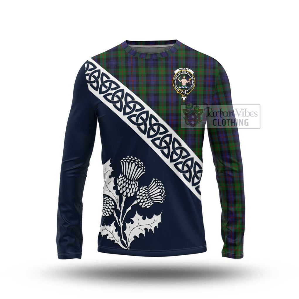 Tartan Vibes Clothing Murray Tartan Long Sleeve T-Shirt Featuring Thistle and Scotland Map