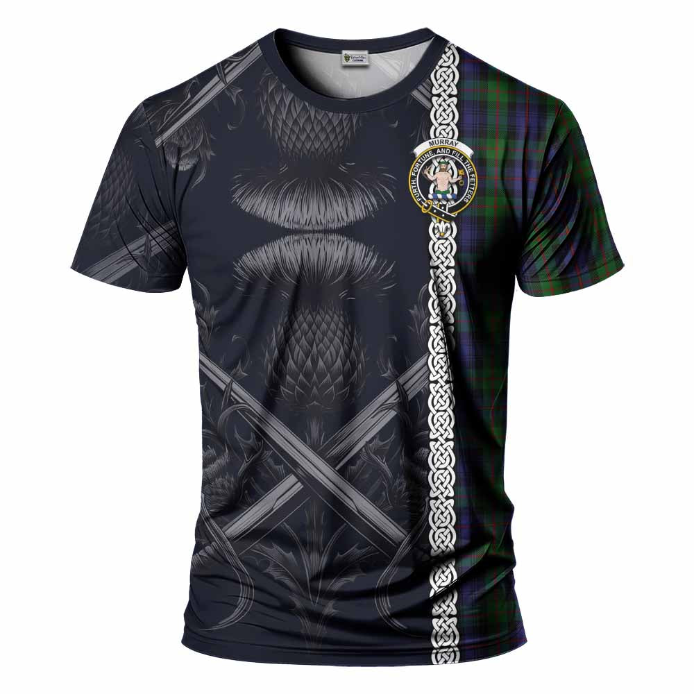 Tartan Vibes Clothing Murray Tartan T-Shirt with Family Crest Cross Sword Thistle Celtic Vibes