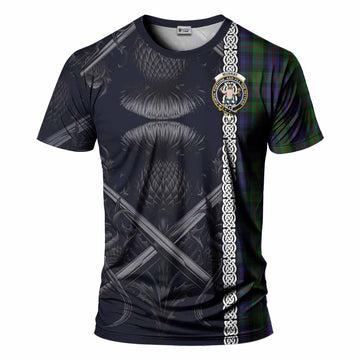 Murray Tartan T-Shirt with Family Crest Cross Sword Thistle Celtic Vibes