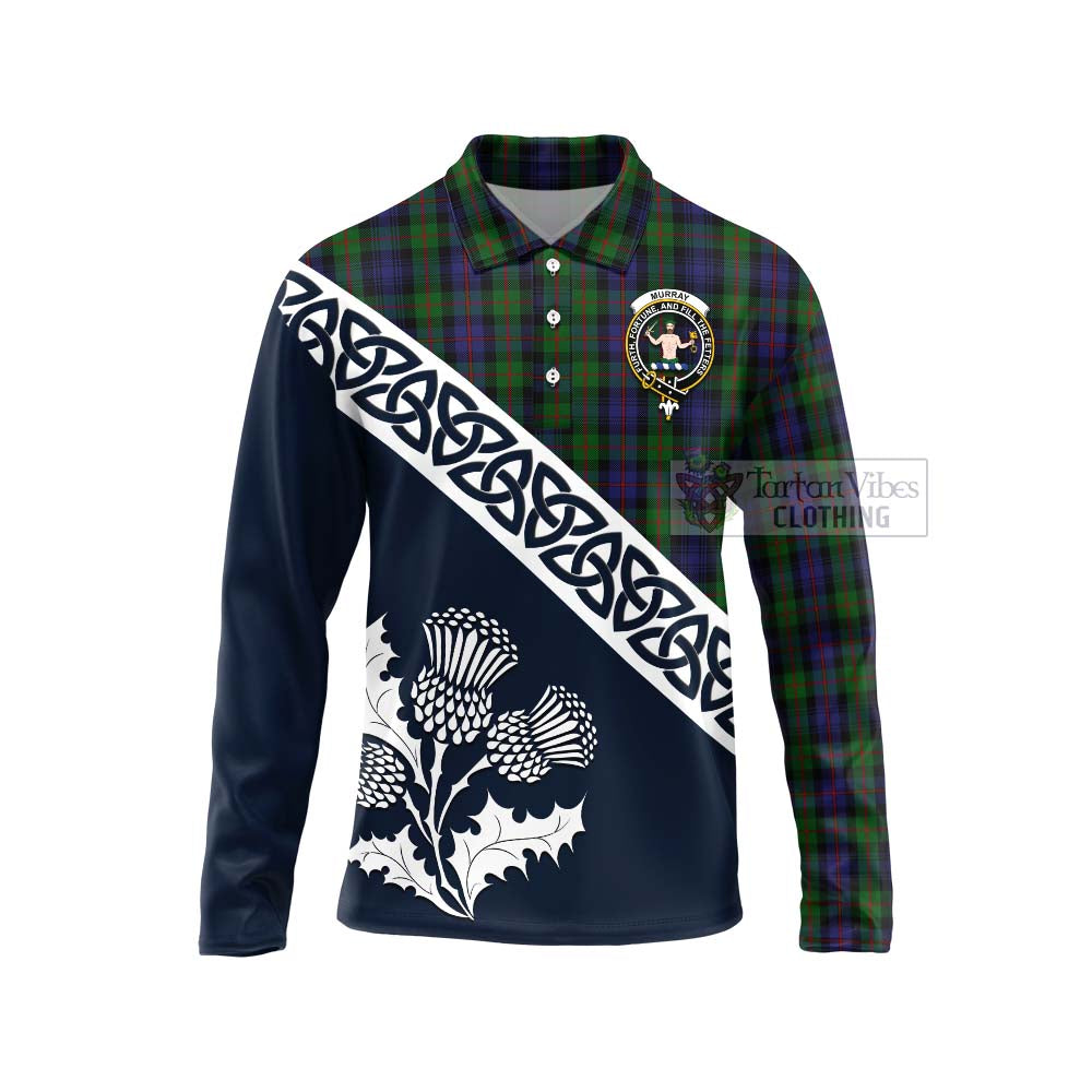 Tartan Vibes Clothing Murray Tartan Long Sleeve Polo Shirt Featuring Thistle and Scotland Map