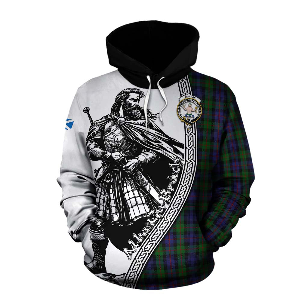 Tartan Vibes Clothing Murray Tartan Clan Crest Cotton Hoodie with Highlander Warrior Celtic Style