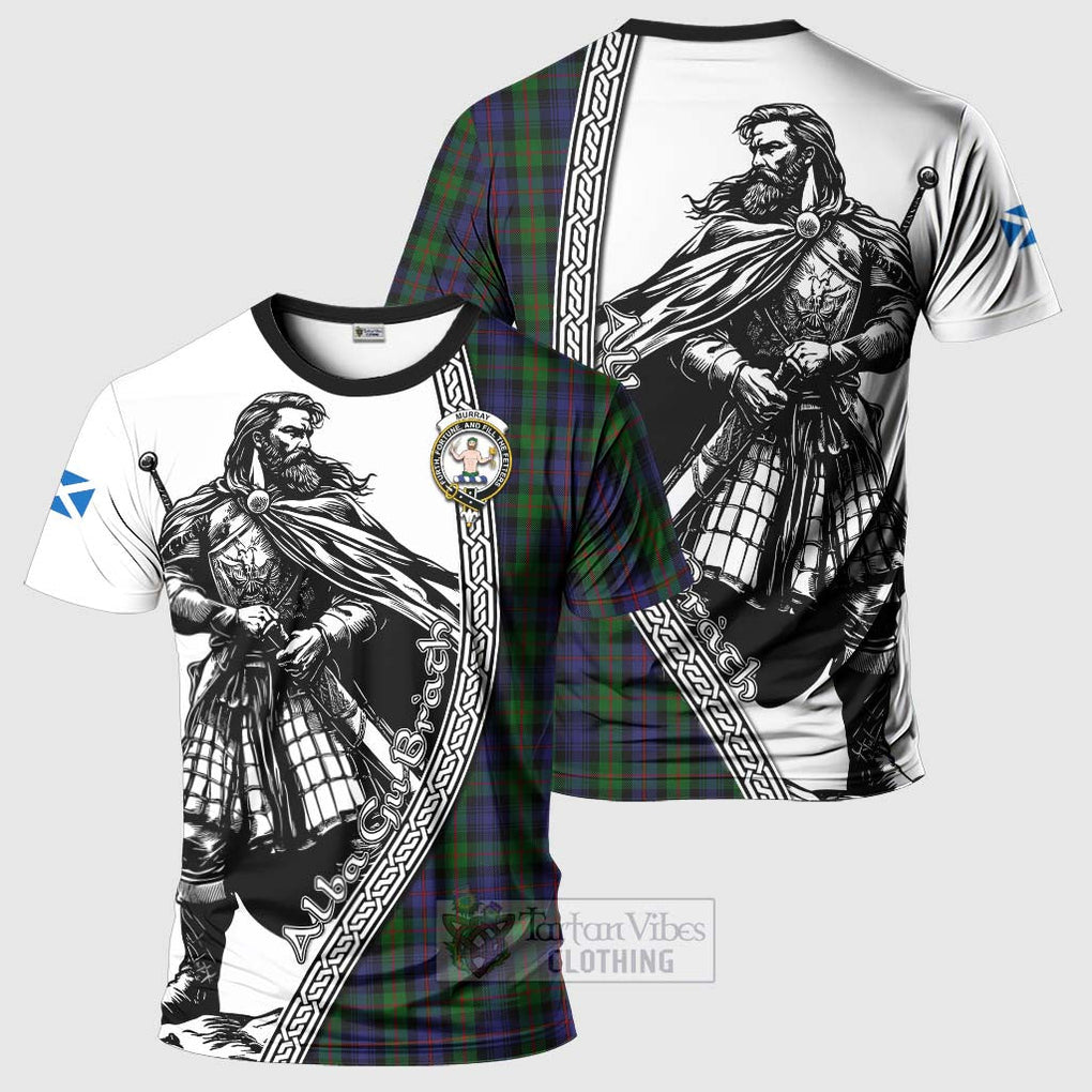 Tartan Vibes Clothing Murray Tartan Clan Crest T-Shirt with Highlander Warrior Celtic Style