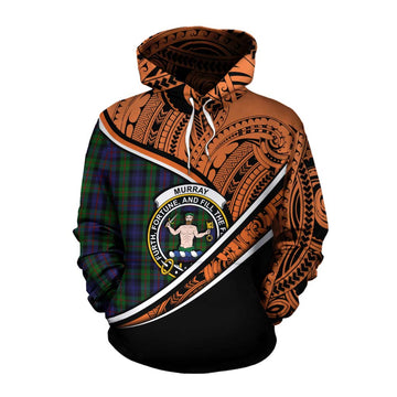 Murray Crest Tartan Cotton Hoodie with Polynesian Vibes Style - Orange Version