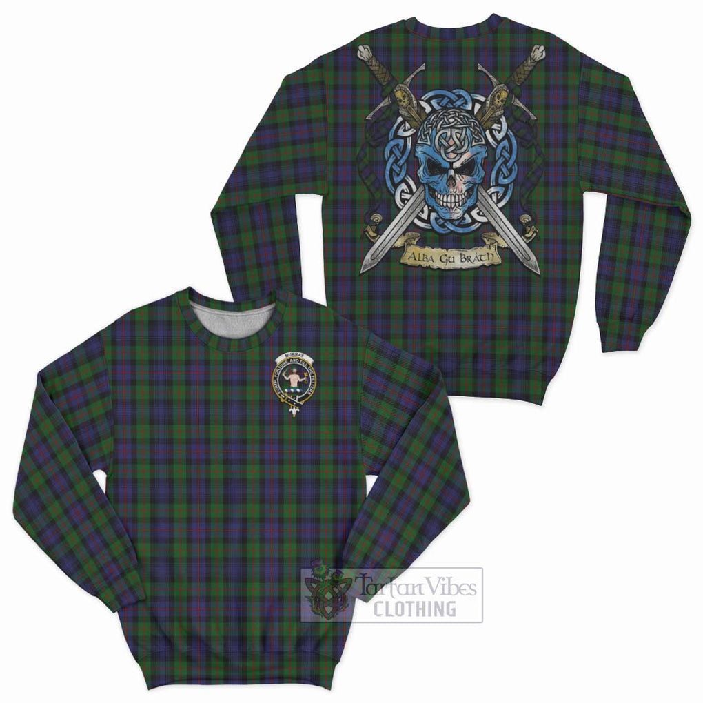 Tartan Vibes Clothing Murray Tartan Sweatshirt with Family Crest Celtic Skull Style