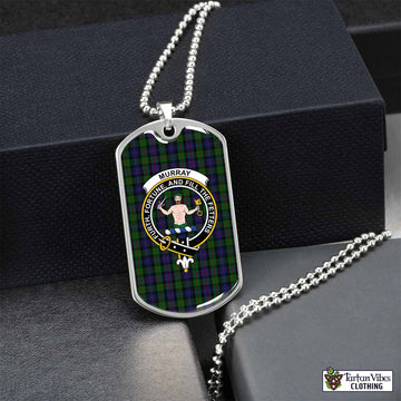 Murray Tartan Dog Tag Necklace with Family Crest