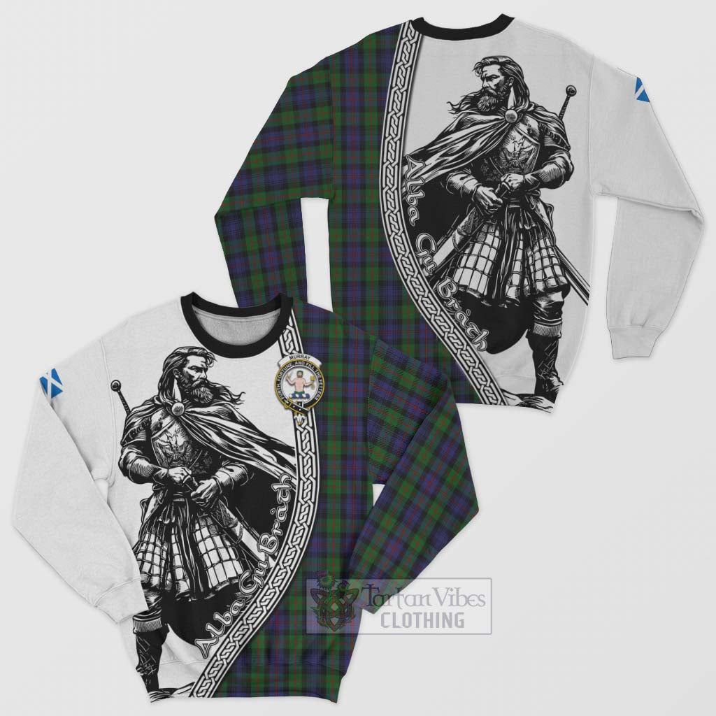 Tartan Vibes Clothing Murray Tartan Clan Crest Sweatshirt with Highlander Warrior Celtic Style