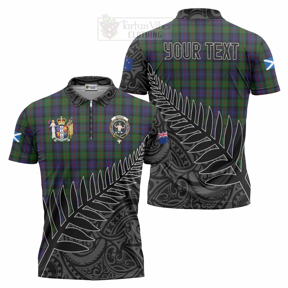 Tartan Vibes Clothing Murray Crest Tartan Zipper Polo Shirt with New Zealand Silver Fern Half Style