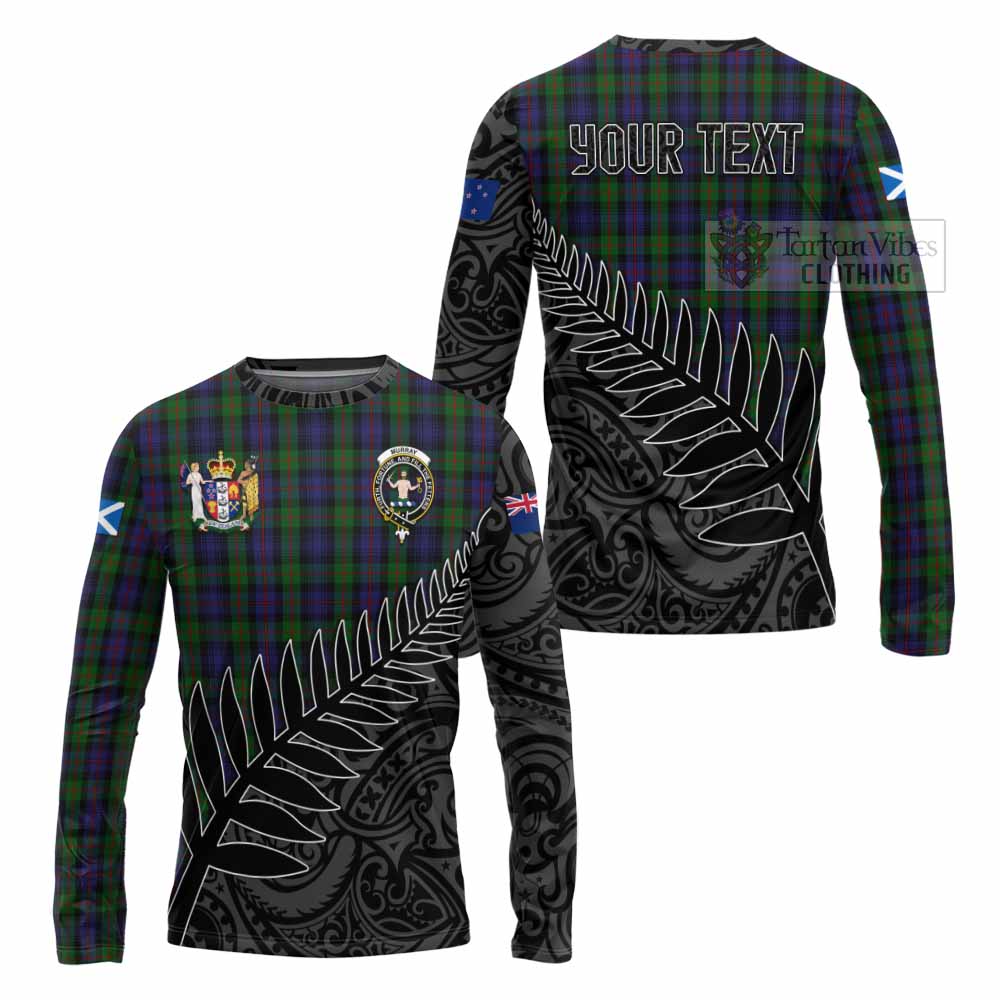 Tartan Vibes Clothing Murray Crest Tartan Long Sleeve T-Shirt with New Zealand Silver Fern Half Style