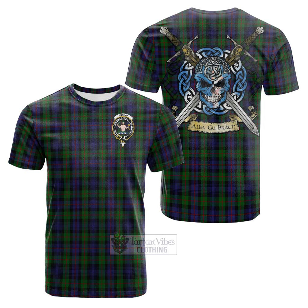 Tartan Vibes Clothing Murray Tartan Cotton T-shirt with Family Crest Celtic Skull Style