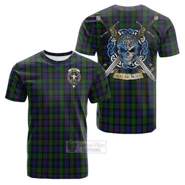 Murray Tartan Cotton T-shirt with Family Crest Celtic Skull Style