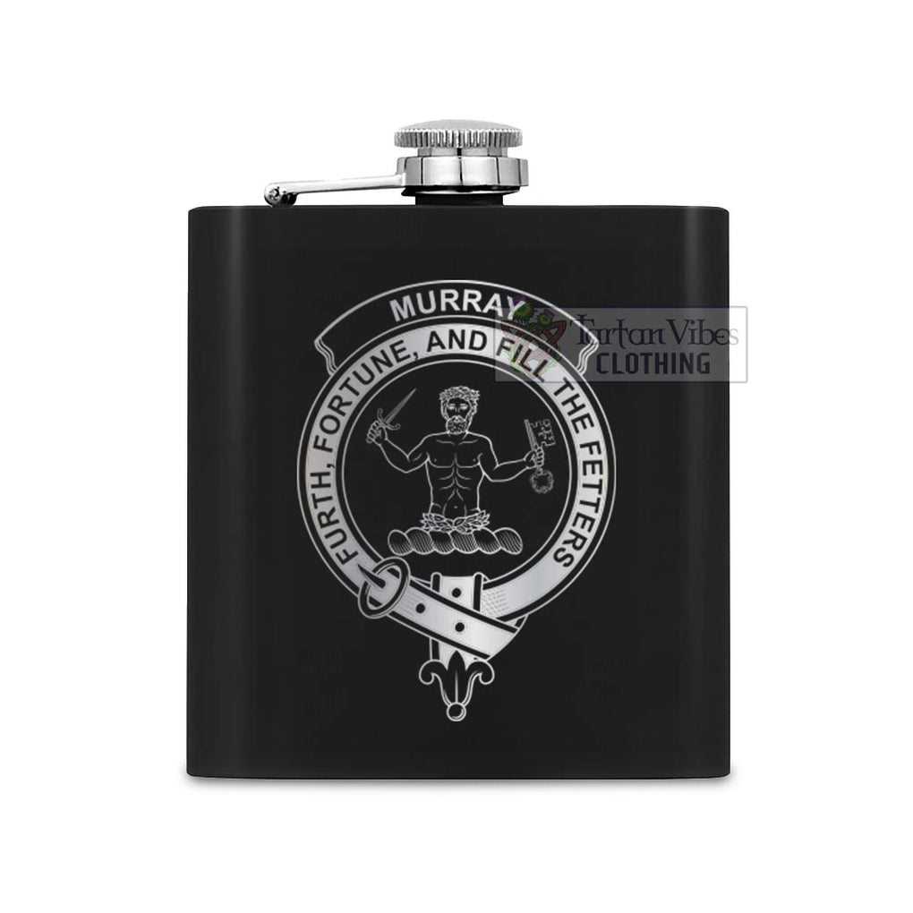 Tartan Vibes Clothing Murray Crest Hip Flask Set 7oz Black Stainless Steel with A Gift Box