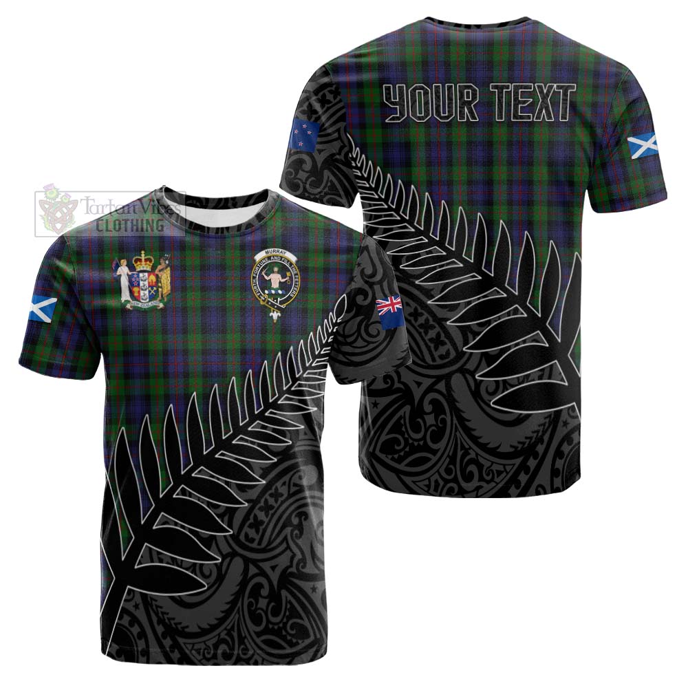 Tartan Vibes Clothing Murray Crest Tartan Cotton T-shirt with New Zealand Silver Fern Half Style