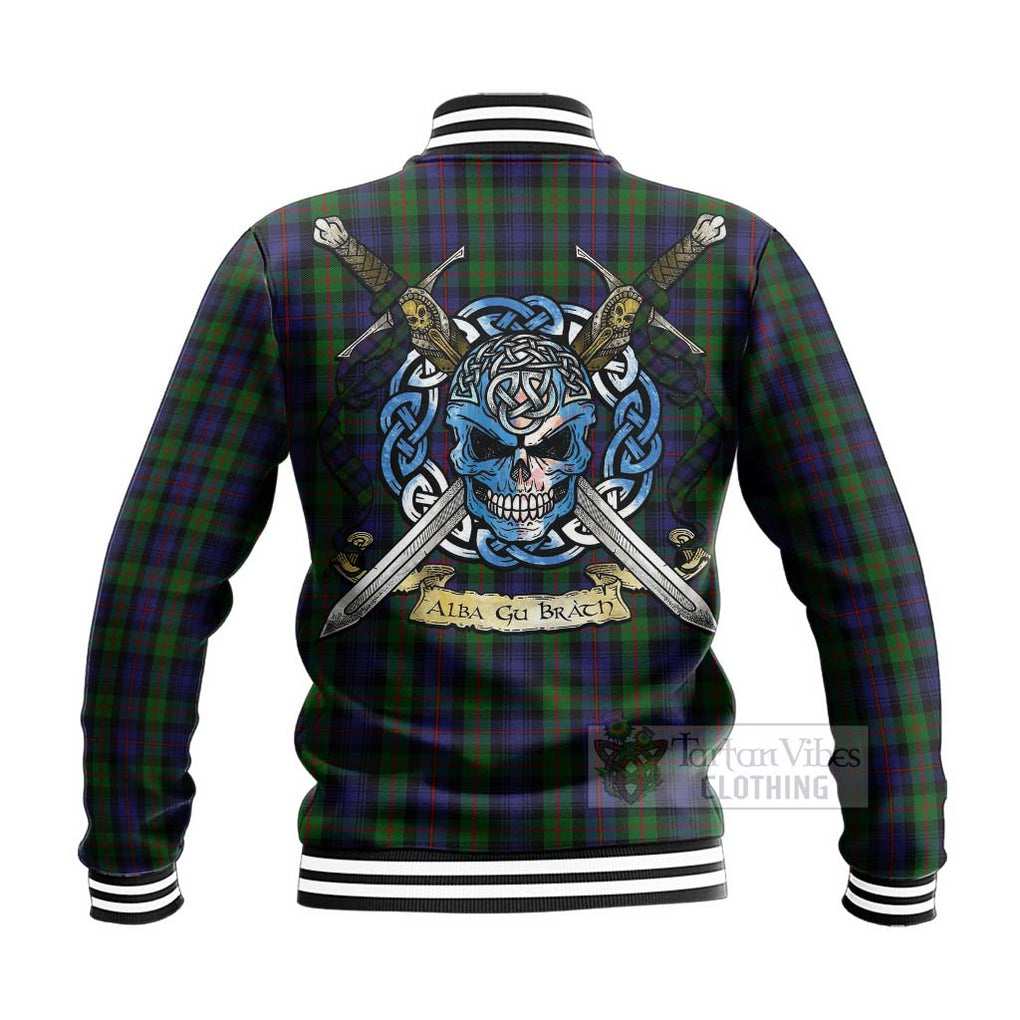 Tartan Vibes Clothing Murray Tartan Baseball Jacket with Family Crest Celtic Skull Style