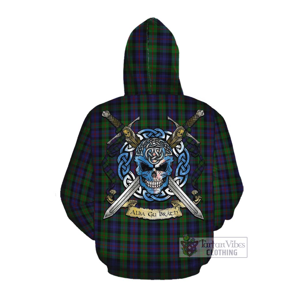 Tartan Vibes Clothing Murray Tartan Cotton Hoodie with Family Crest Celtic Skull Style