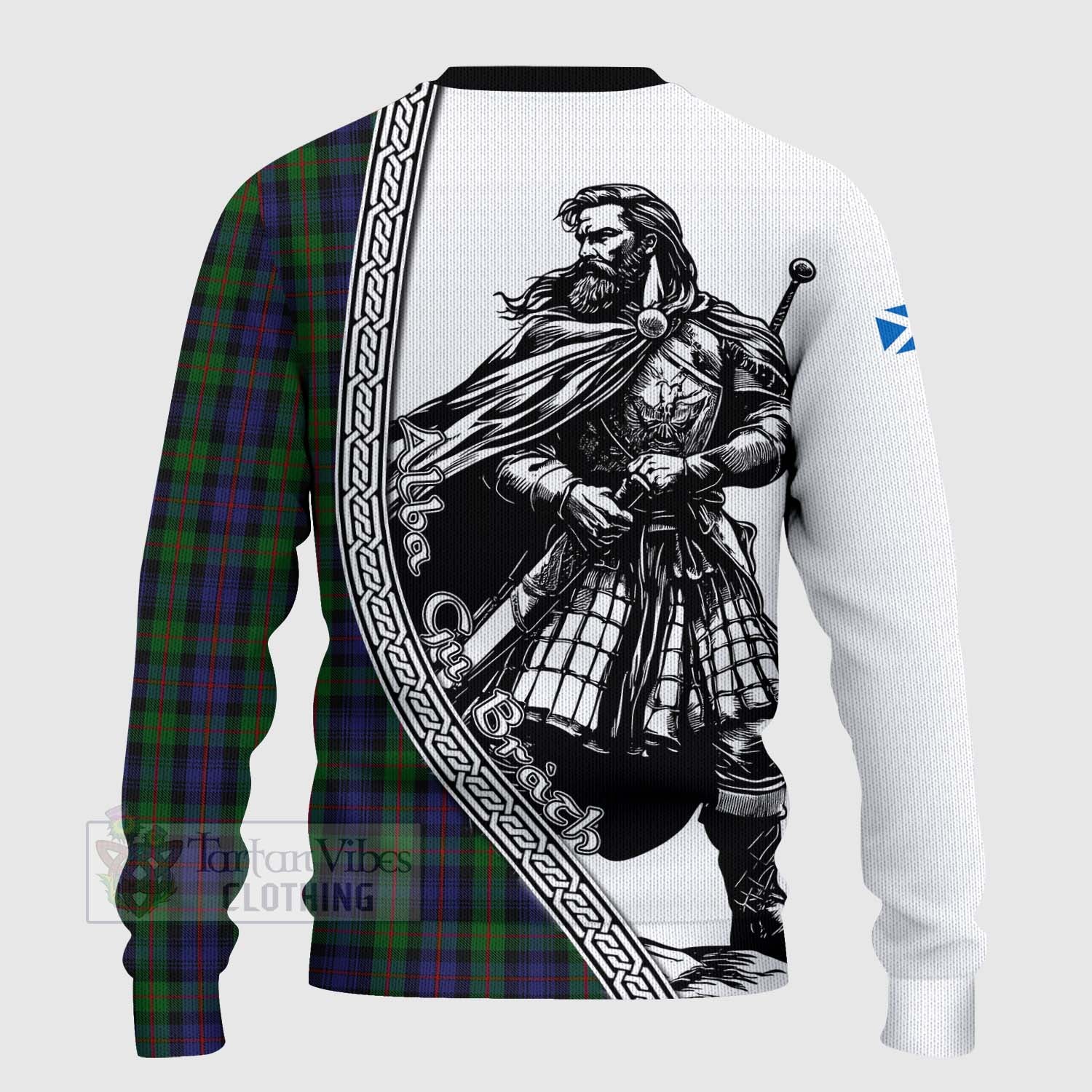 Tartan Vibes Clothing Murray Tartan Clan Crest Knitted Sweater with Highlander Warrior Celtic Style