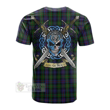 Murray Tartan Cotton T-shirt with Family Crest Celtic Skull Style